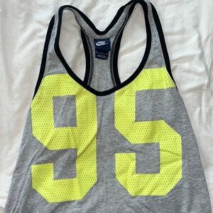 Nike Gray and Yellow Graphic Racer Back Tank Top